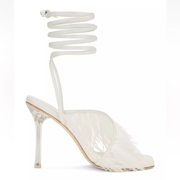 Camila Coelho Minka high heels feather lucite lace up shoes sandals Revolve 6 - Picture 1 of 15